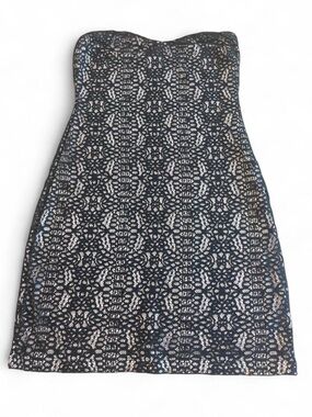 Sparkle & Fade Strapless Black Lace Sheath Dress Size Small